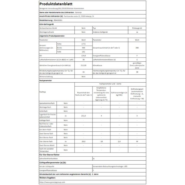 Gorenje - RBI4182E1 - Einbau-K&uuml;hlschrank mit Gefrierfach - Schleppt&uuml;rtechnik