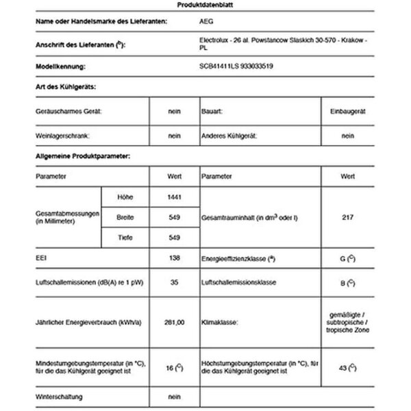 AEG - SCB41411LS - Einbau-K&uuml;hl-Gefrierkombination - Schleppt&uuml;r-Technik