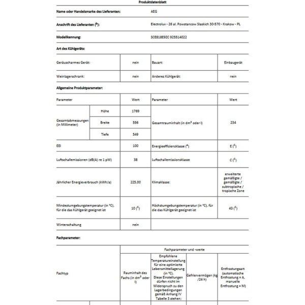 AEG - SCE81826ZC - Einbau-K&uuml;hl-Gefrierkombination - Null-Grad-Schublade - Festt&uuml;r-Technik