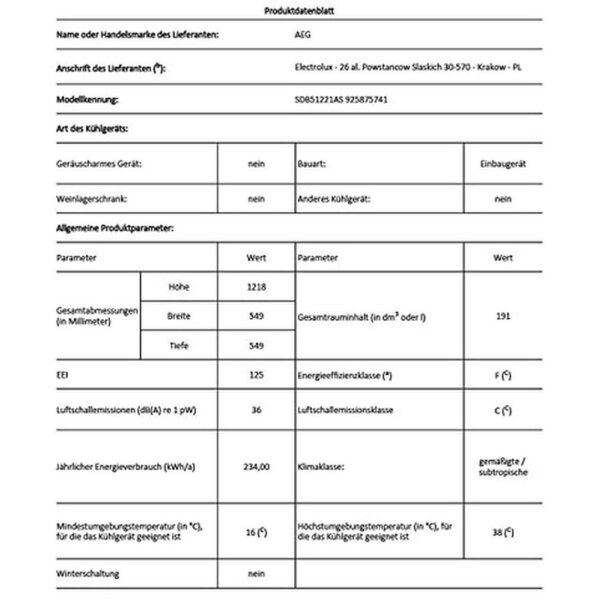 AEG - SDB51221AS - Einbau-K&uuml;hl-Gefrierkombination - Schleppt&uuml;r-Technik