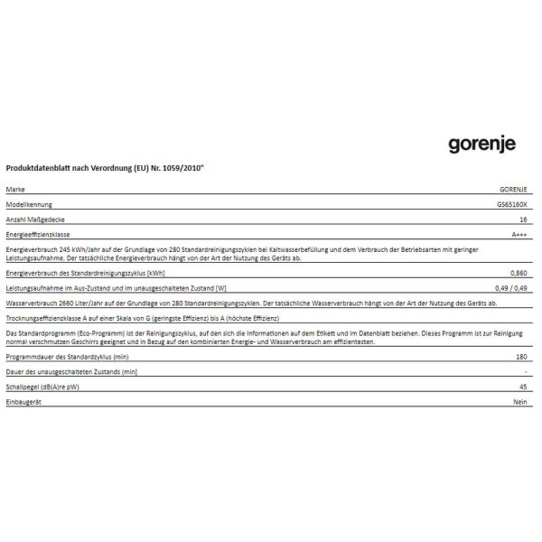 Gorenje - GS65160X - Geschirrsp&uuml;ler - 60 cm - A+++ - freistehend - Edelstahl