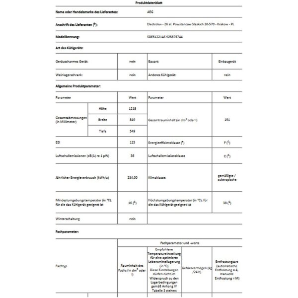 AEG - SDE51221AS - Einbau-K&uuml;hl-Gefrierkombination - Schleppt&uuml;r-Technik