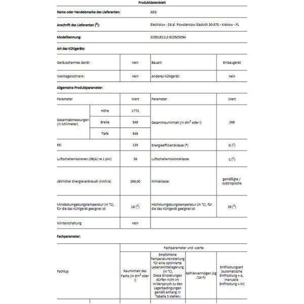 AEG - SCB51821LS - Einbau-K&uuml;hl-Gefrierkombination - Schleppt&uuml;r-Technik